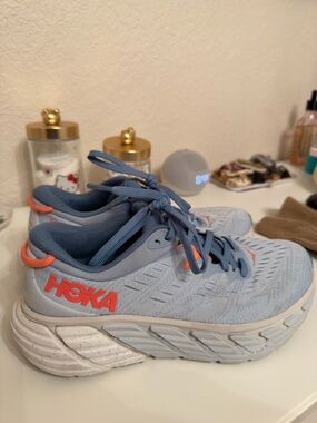 HOKA GAVIOTA 4 Women's Light Blue Running Shoes with Coral Accents